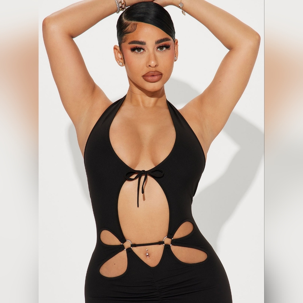 Fashion Nova  Ibiza Black Halter Cutout Dress Sz:Small - Picture 3 of 5